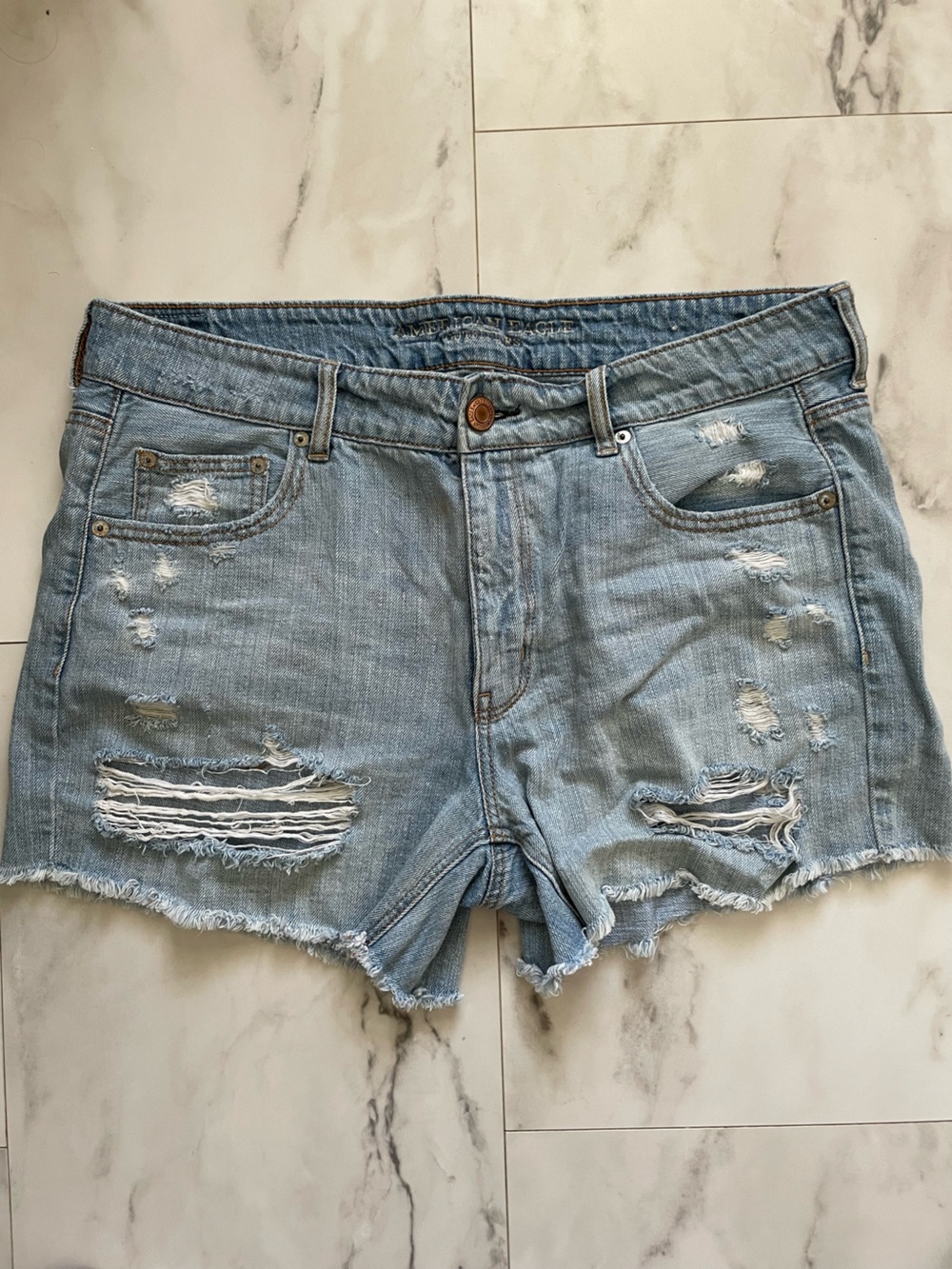 American Eagle Outfitters Light Blue Distressed Denim Shorts